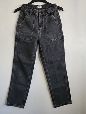 High-Waisted Straight Leg Carpenter Denim Jeans - Black Wash